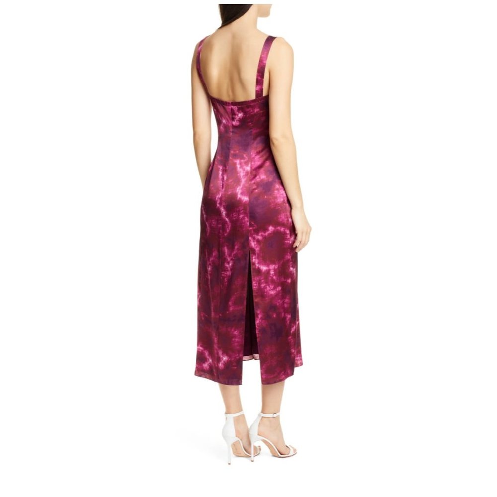 Cinq A Sept Alexa Tie Dye Satin Midi Dress Pink - Picture 2 of 5